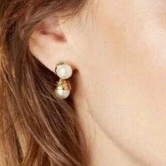 🆕 Tory Burch Authentic Unique Double Pearl With Logo Stud Earrings - Picture 3 of 9